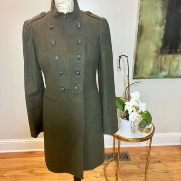 Banana Republic Olive Green Wool Blend Military Coat XS - Picture 2 of 3